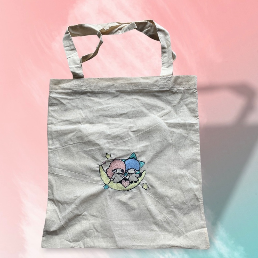 Little twin stars embroidered 6oz tote bag